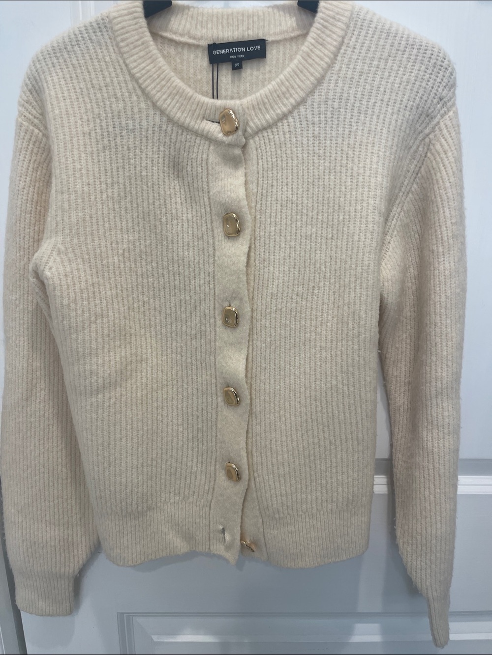 Generation Love Cream Ribbed Button Cardigan with Gold Buttons